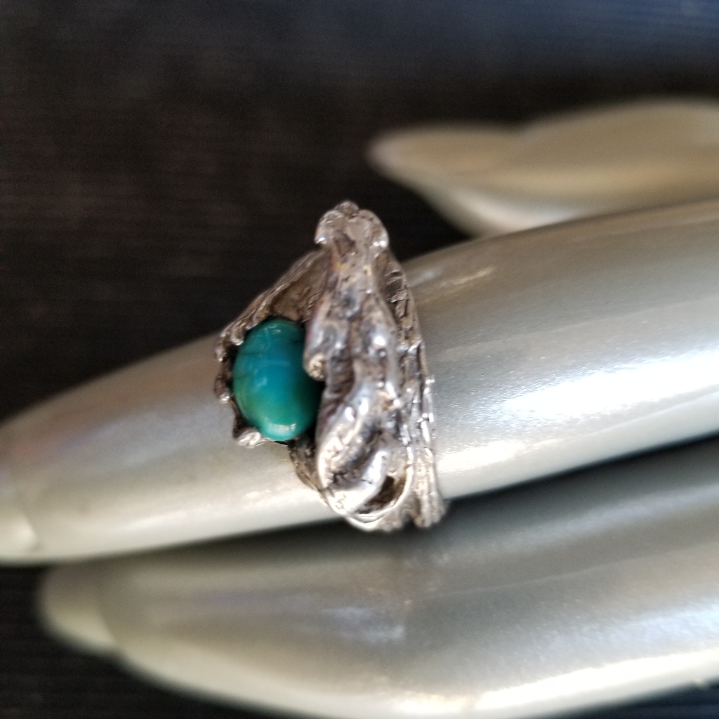 Vintage Sterling Silver Turquoise Panther Puma Size 9 Ring